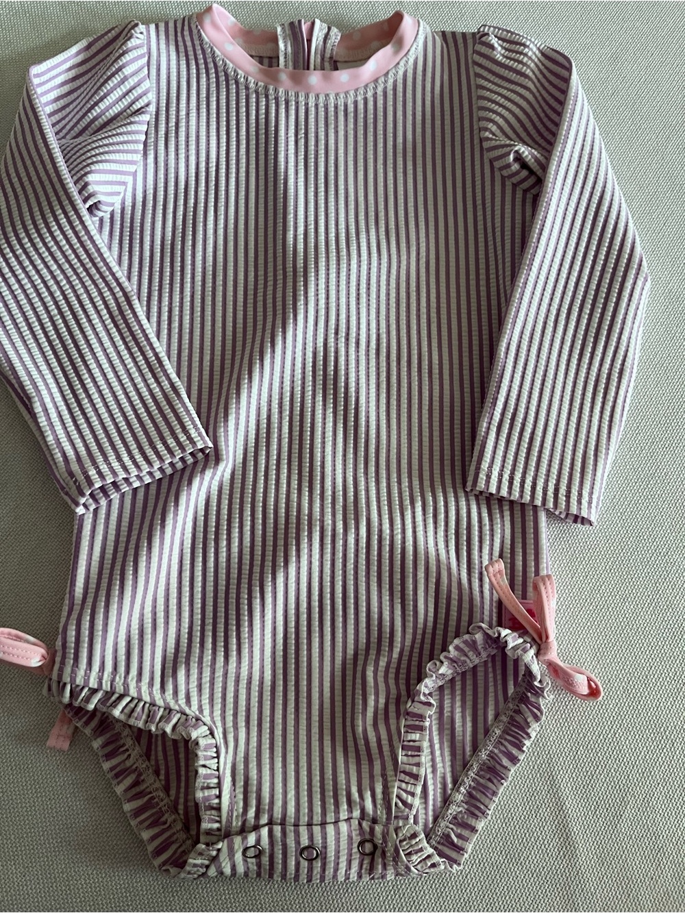 Ruffle butts lavender and white seersucker one piece swimsuit size 3 T